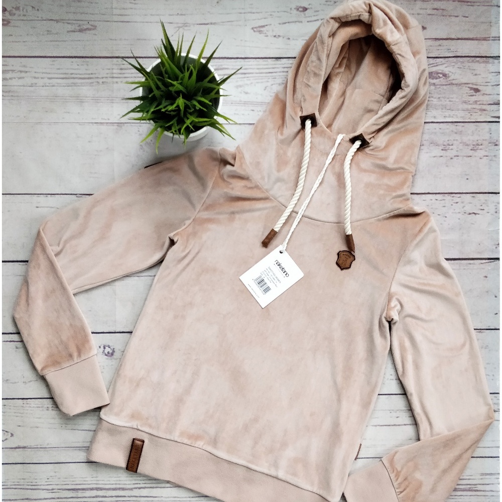 NWT NAKETANO Pink Velour High Collar Hoodie M